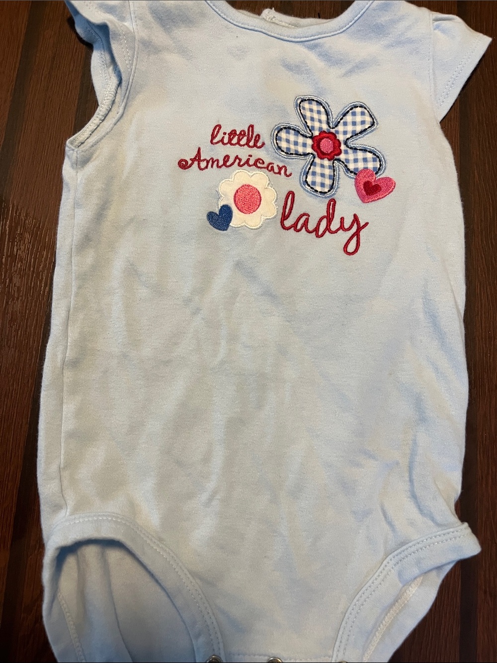Light Blue Baby Bodysuit with Floral Applique